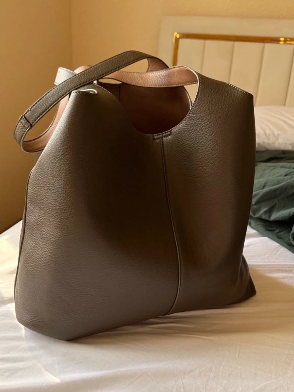 Women's Baby Bag - Taupe Two-Tone Leather Tote
